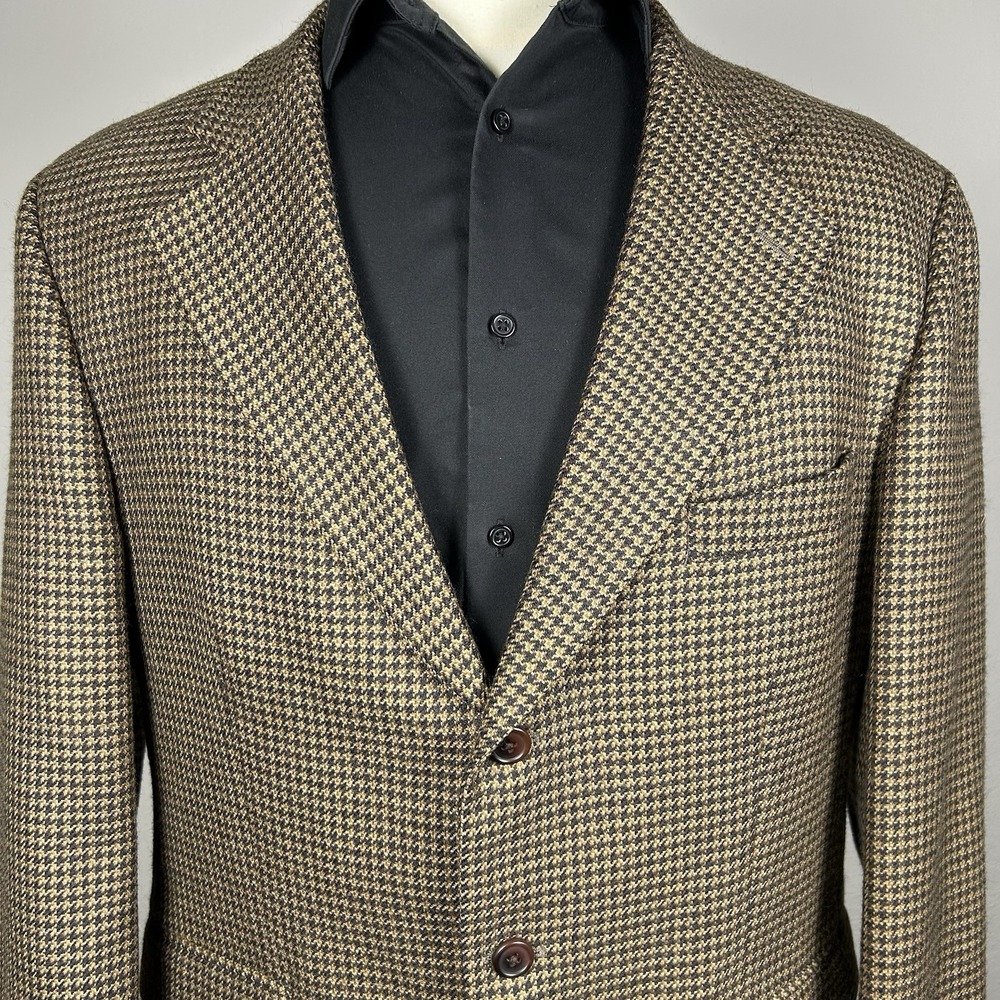 Ralph Lauren Blue Label 43R Mens Sport Coat Brown Jumbo Houndstooth 100% Wool